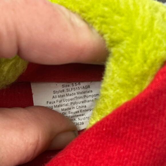 The Grinch Dr. Seuss Women’s Slippers S 5-6 Faux Fur Green Santa Holiday Shoes - Picture 10 of 11